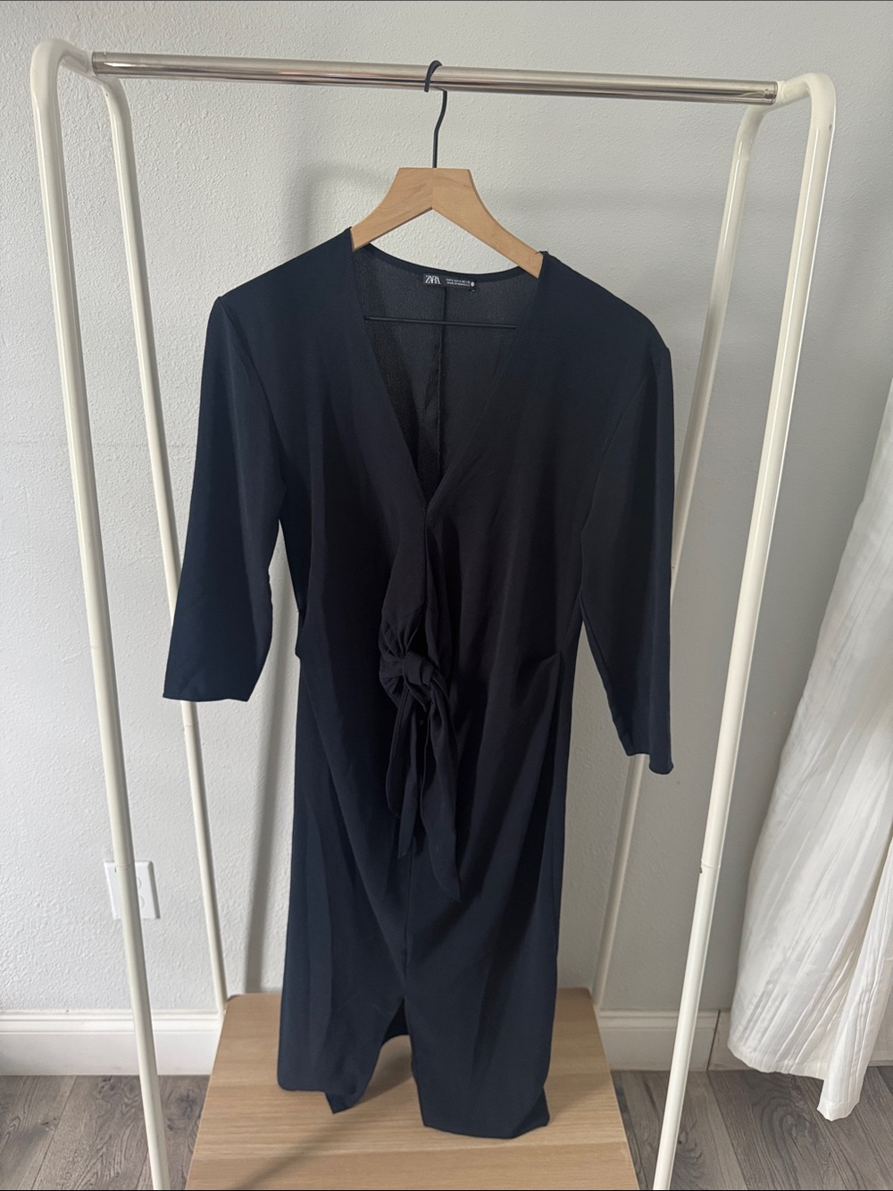ZARA Navy Tie-Front Midi Dress